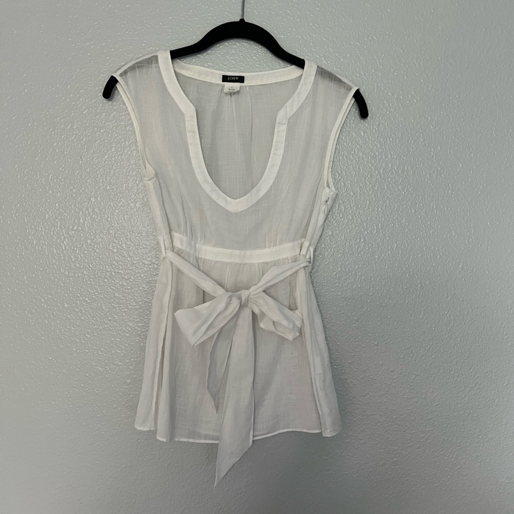 J. Crew vintage style semi sheer sleeveless top with sash